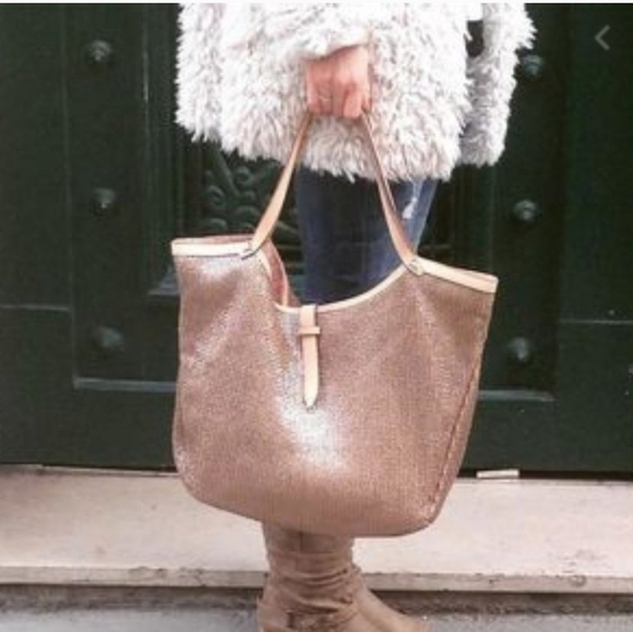 STELLA & DOT Riveria Woven Tote In Natural With Coral Accents. NWOT - Picture 4 of 15